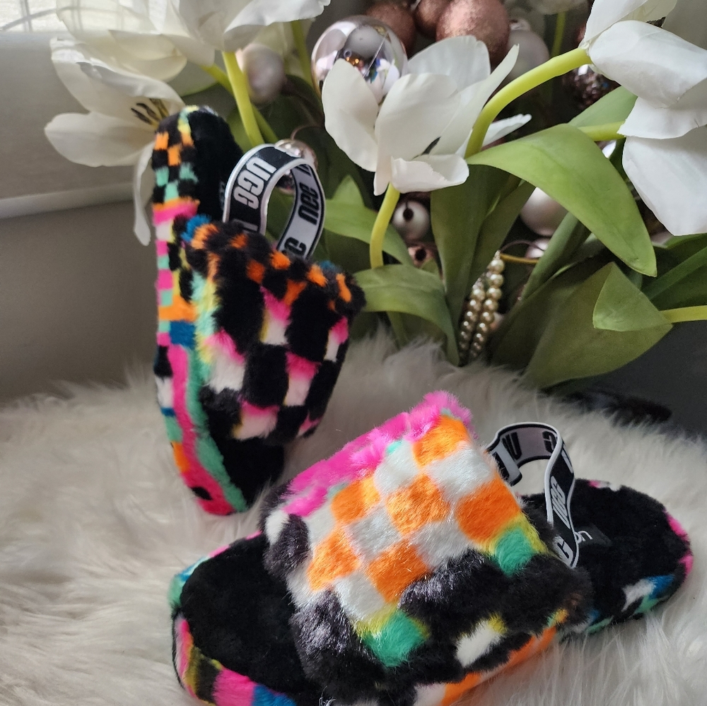 UGG Fluff Yeah Checks Multi Slide  Women Slippers brand New - Picture 12 of 13